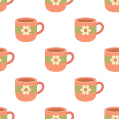 cartoon cup seamless pattern, flat style