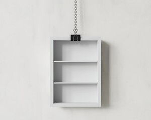 Minimalist white wall shelf hanging from a metal chain