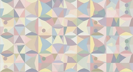 Trendy pastel geometric pattern for modern design projects featuring triangles, circles, and squares in soft, inviting hues with a retro aesthetic