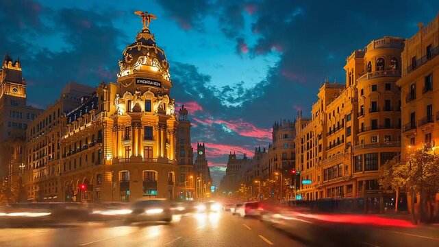 gran via street madrid timelapse video