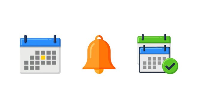 Colorful calendar and notification icons for event planning and scheduling