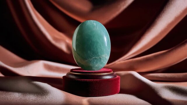 Elegant amazonite egg on velvet drape - luxurious home decor stone display