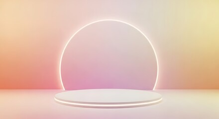 Minimalist Product Display Stage with Circular Neon Light Backdrop for Showcasing