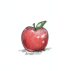 red apple with leaf artistic hand drawn isolated