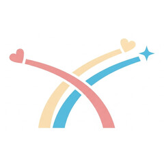 Pastel Rainbows with Hearts and Stars Create a Magical Feeling, Perfect for Children's Designs and Dreamy Projects, Vector Origin Offers High Scalability