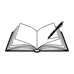 Vector icon of an open book with blank white pages for education, literature, or library knowledge