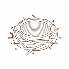 Simple line art drawing of a bird's nest, illustrating home, nature and new beginnings in