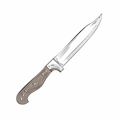 Isolated hunting knife drawing with sleek blade and detailed wooden handle design