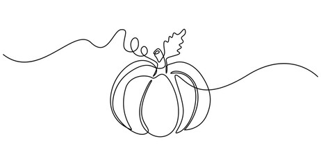 Continuous one line drawing of pumpkin vegetable outline minimalist style. Isolated on transparent background