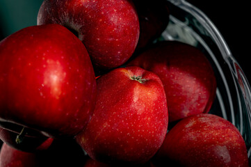 Close-up of fresh red apples with selective focus.