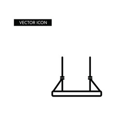 Simple outline icon of a classic playground swing set seat with hanging ropes, symbolizing childhood play and recreation.