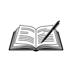 Open book with pencil on blank pages for isolated education and literature