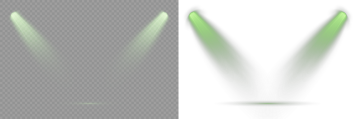 Concert lighting set includes soft beams. Row of spotlights. Stage lighting creates dramatic beams in concert visuals. Floodlight beam, illuminated spotlights. Transparent background. Light Effects.