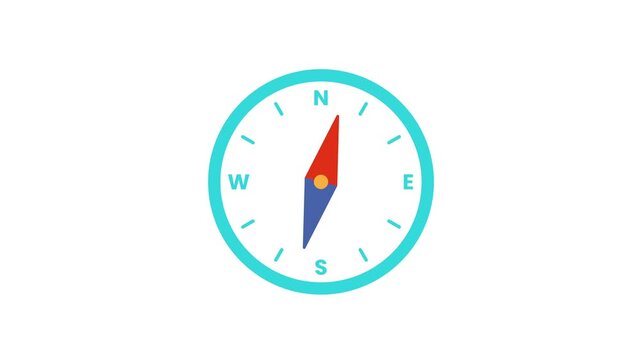 Flat design compass icon animation for direction and navigation