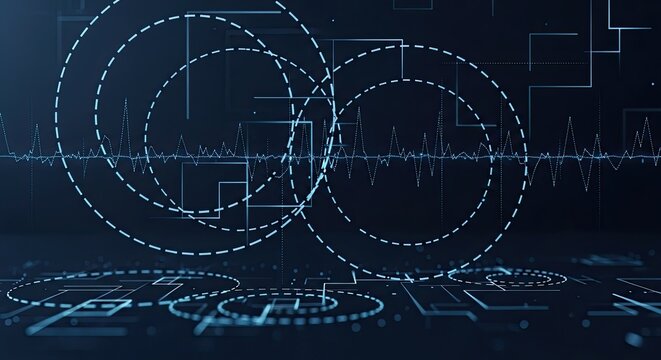 Innovative technology background with pulsating waveforms and digital circuits for cutting-edge projects, data visualization, and modern communication concepts