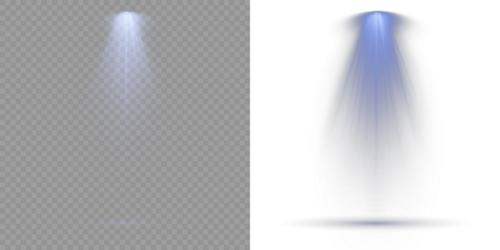 Light sources, concert lighting, stage spotlights. Transparent allows seamless web or poster use. Overlay effects simulate professional studio illumination. Scene. Light Effects. Row of spotlights.