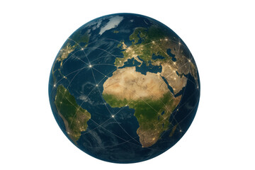 Earth globe showing glowing worldwide network connections, global communication, technology, and digitalization with transparent background