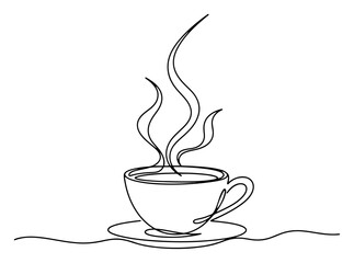 Hot Coffee Cup with Steam Continuous One Line Drawing Vector Illustration