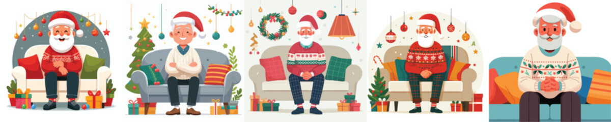 vector grandfather sitting on sofa at christmas