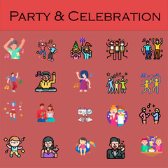 Naklejka premium Vibrant Collection of Party, Celebration, and Dance Vector Icons
