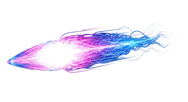 Neon energy blast with flowing tentacles and bright light, isolated on a transparent background, cutout, PNG