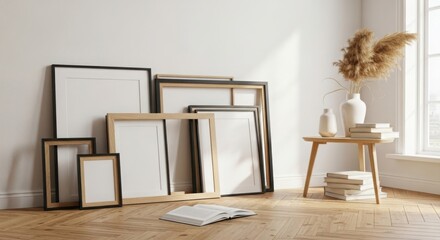 Modern home interior display with framed art and natural light accents