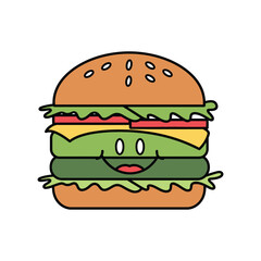 Happy Smiling Hamburger Character Mascot Cartoon Vector Illustration.eps