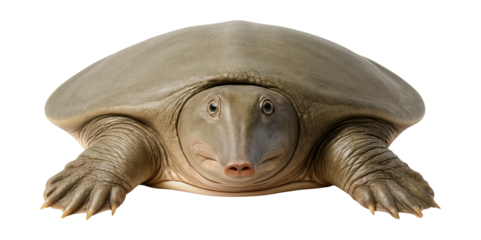 Flat-shelled turtle with a leathery exterior and long snout.