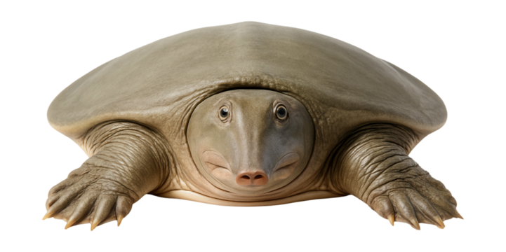 Flat-shelled turtle with a leathery exterior and long snout.
