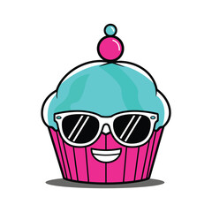 Vibrant Cupcake Character with White Sunglasses and Neon Frosting Vector illustration [Converted].eps