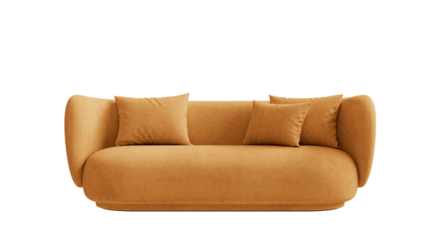 Upholstered sofa with pillows on a transparent background. Furniture for the modern interior, web design, and presentation.
