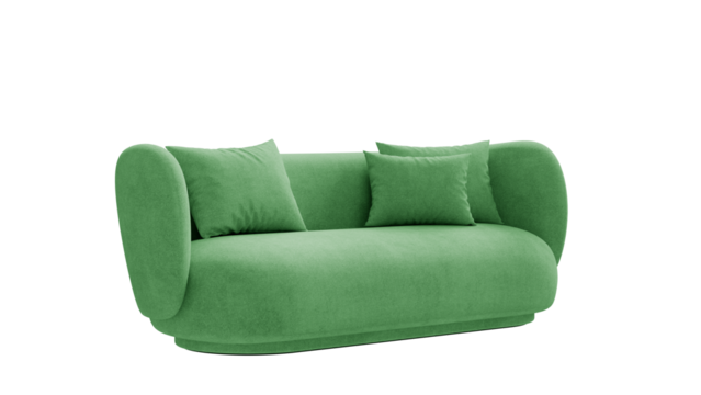 Isolated curved sofa on a transparent background. Furniture for collages, graphics designs, and presentations.