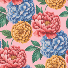 Seamless floral pattern design, watercolor background, tiles art