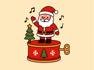 Holiday Musical Toy with Santa and Notes Vector.