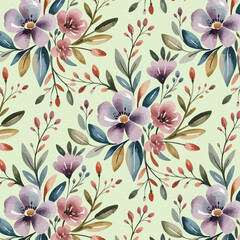 Seamless floral pattern design, watercolor background, tiles art