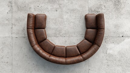 Brown leather curved u shaped sofa offering adaptable, cozy seating and sleek minimalist style on a contemporary concrete floor in a spacious, elegant living interior