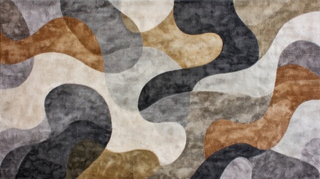 Abstract carpet surface displaying an organic pattern of interlocking wavy shapes in neutral tones, providing a soft background texture for interior design and fabric concepts
