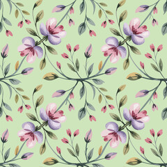 Seamless floral pattern design, watercolor background, tiles art