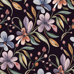 Seamless floral pattern design, watercolor background, tiles art