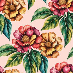 Seamless floral pattern design, watercolor background, tiles art