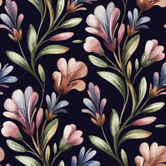 Seamless floral pattern design, watercolor background, tiles art