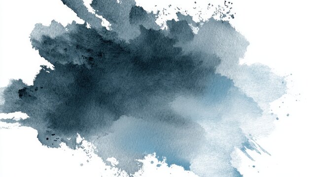 Abstract watercolor paint in varying shades of blue staining a white surface, forming a unique artistic texture with soft gradients and delicate splatters