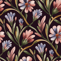 Seamless floral pattern design, watercolor background, tiles art