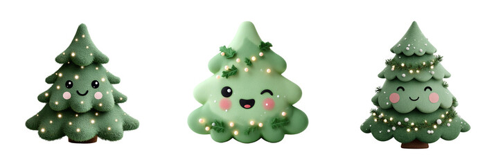 Cute Kawaii Christmas Tree Collection.Adorable  Holiday PNG Pack.  Perfect for stickers, planners, cards, social media, scrapbooking and holiday crafts. PNG with transparent background