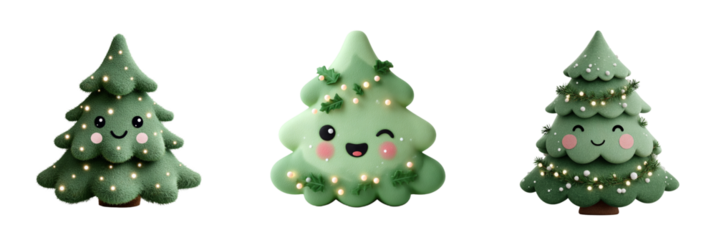 Cute Kawaii Christmas Tree Collection.Adorable  Holiday PNG Pack.  Perfect for stickers, planners, cards, social media, scrapbooking and holiday crafts. PNG with transparent background