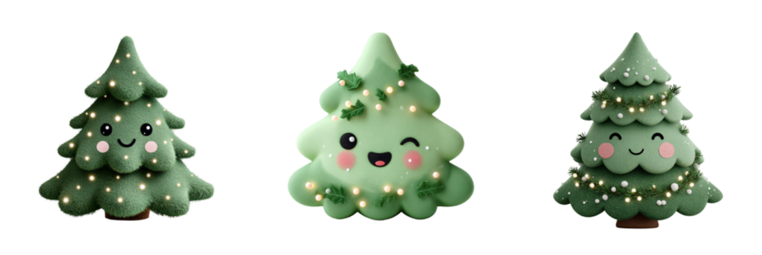 Cute Kawaii Christmas Tree Collection.Adorable  Holiday PNG Pack.  Perfect for stickers, planners, cards, social media, scrapbooking and holiday crafts. PNG with transparent background