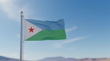 Djibouti flag waving against clear blue sky creating national symbol footage