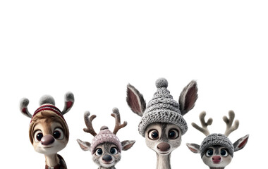 Adorable collection of Christmas reindeer with scarvess and Santa hats. Cute and classic styles. Perfect for cards, stickers, planners, scrapbooking, packaging and holiday social media.  PNG 