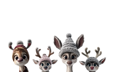 Adorable collection of Christmas reindeer with scarvess and Santa hats. Cute and classic styles. Perfect for cards, stickers, planners, scrapbooking, packaging and holiday social media.  PNG 