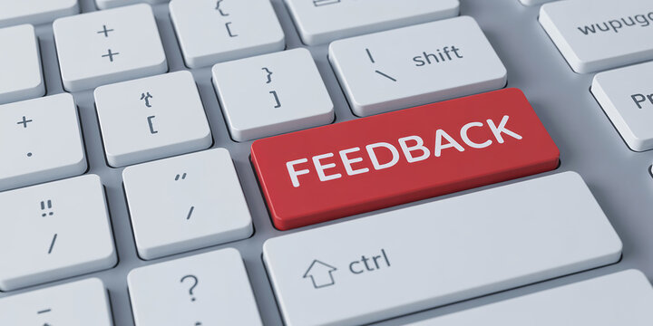 Red Keyboard Key Labeled Feedback with Computer Keyboard Background button